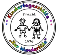 Das Logo der KiTa Pracht in Siegelform mit einer Strichzeichnung eines Jungen und eines Mädchen und dem Eröffnungsjahr 1976