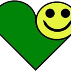 Ein grünes Herz, mit einem gelben Smiley