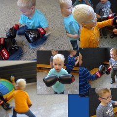 Fotocollage: Kinder üben mit Boxhandschuhen