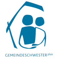 Logo der Gemeindeschwester plus, ein Landesprogramm zur Stärkung der gesundheitlichen Versorgung in ländlichen Regionen, zwei blaue Figuren.