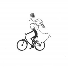 Sarah Rogalsky und Nick-Jonas Elgert am 12.06.2026 Zeichnung eines Brautpaares auf einem Fahrrad.