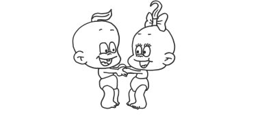 Zeichnung zweier Babys, die sich an den Händen halten.